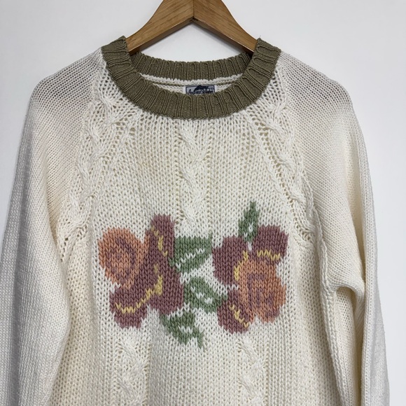 Chunky Knit Floral Sweater by Andrew St. John – Vintage Cottagecore Aesthetic - Picture 2 of 10